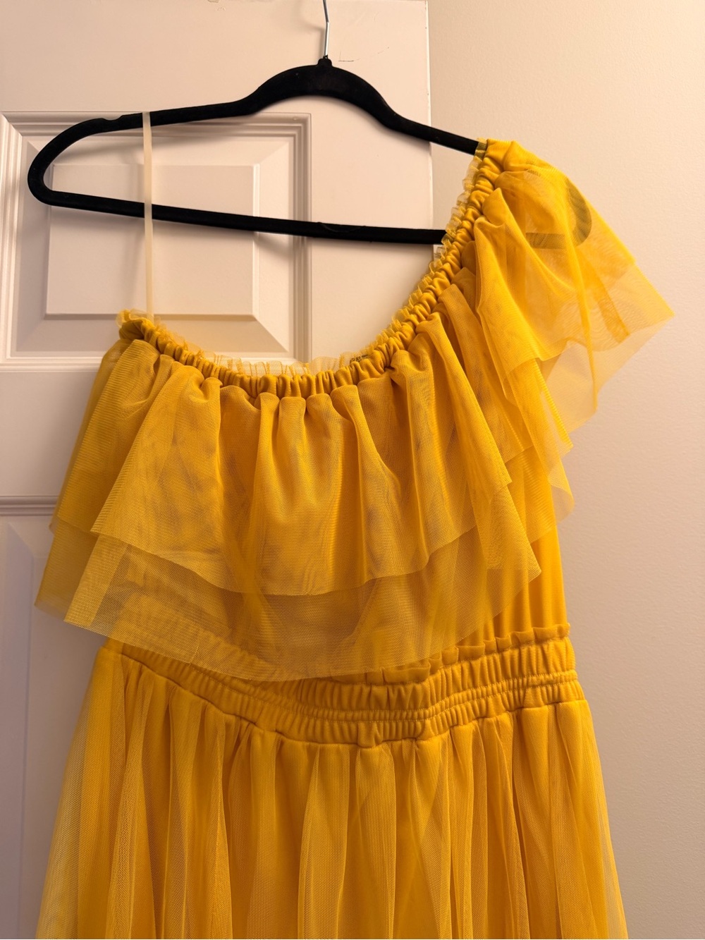 Women’s Yellow One-Shoulder Ruffle Maxi Dress - Picture 2 of 5